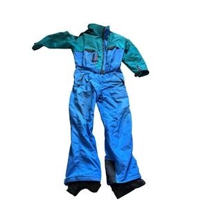 Inside Edge Vintage Ski Suit Blue Teal Colorblock One Piece Snow Suit Mens XL